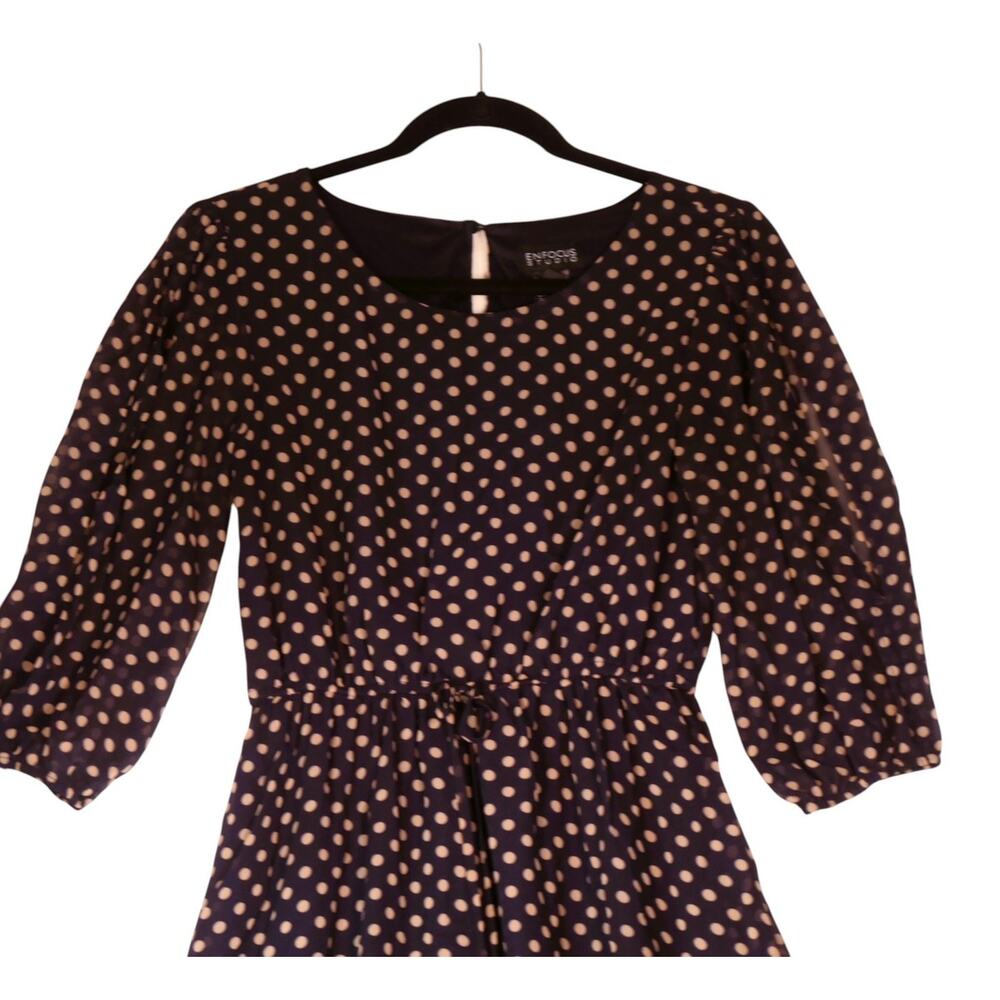 En Focus Dress Womens 8 Blue Polka Dot Hi Low Career Casual 3/4 Slit Sleeve - Picture 3 of 14